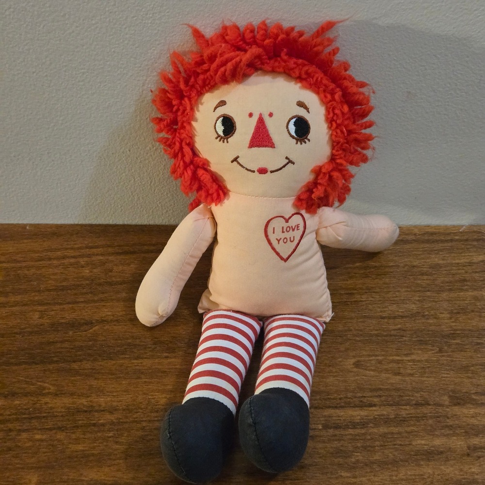 Raggedy Ann Plush Doll Red Yarn Hair I Love You Heart Embroidered 12 Inch